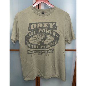 Obey All Power To The People Worldwide Graphic Vintage Y2K 2000s T-Shirt Size M